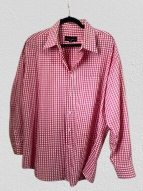 A Beverly Hills Polo Club men's red and white gingham plaid button-down non-iron